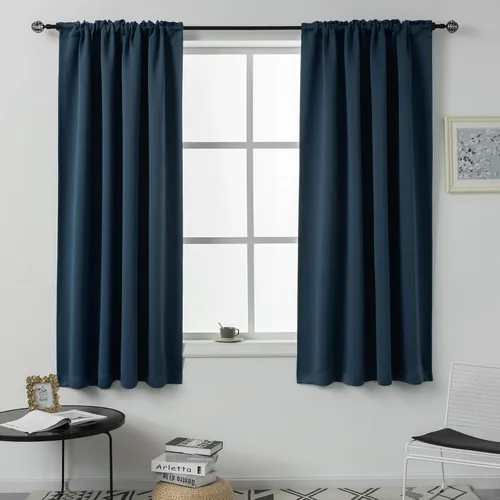 Vista 34 de DUALIFE Cortinas opacas de 45 pulgadas de largo, 2 paneles para ventanas pequeñas de dormitorio, aislamiento térmico, bolsillo para barra, cortinas