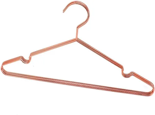 Vista 2 de Paquete de 10 perchas de 13 pulgadas para niños, color oro cobre rosa, con alambre de metal brillante, para almacenamiento y exhibición de camisas