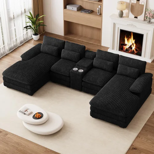 Vista 9 de Sofá Seccional Sofá Nube en Forma de U de 124" Sofás Modulares Esponjosos Sofá Nube para Sala de Estar de Gran Tamaño Moderno Conjunto de Sofá