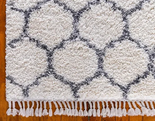 Vista 8 de Unique Loom Hygge Shag Collection - Alfombra de área enrejado (2 pies 2 pulgadas x 3 pies, rectangular, marfil / gris)