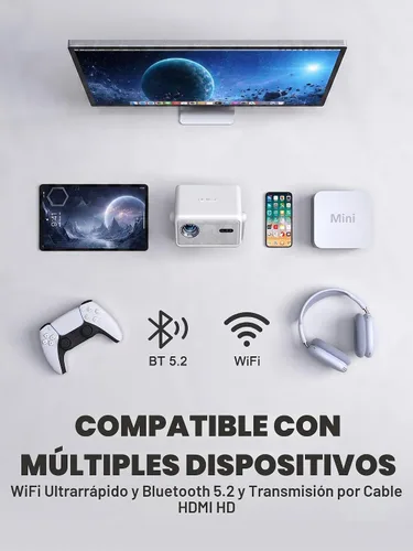 Vista 8 de Aplicación con licencia oficial y 3600 ANSI: proyector inteligente 4K con WiFi y Bluetooth, enfoque automático VISSPL Native 1080P y proyector