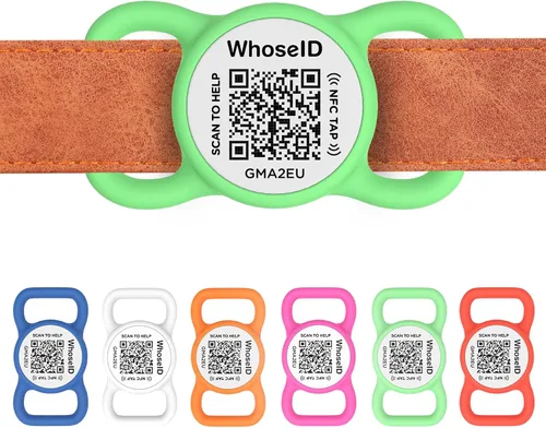 Vista 11 de Etiqueta para perro con código QR con NFC, etiqueta de identificación personalizada de mascota, etiqueta de identificación de perro de silicona