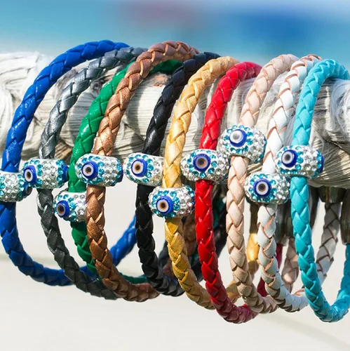 Vista 6 de Pulsera de piel Evil Eye de buena suerte y protección para mujeres en negro rojo plata y más colores el mejor regalo para amigos y familiares