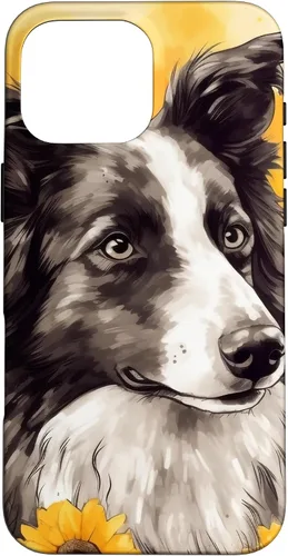 Vista 19 de iPhone 16 Border Collie Dog Watercolor Sunflower Border Collie Case