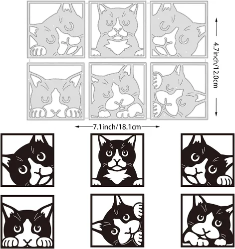 Vista 2 de BENECREAT 6 estilos de troqueles de metal para gatos, plantillas de corte de gato para manualidades, álbumes de recortes, álbumes de tarjetas