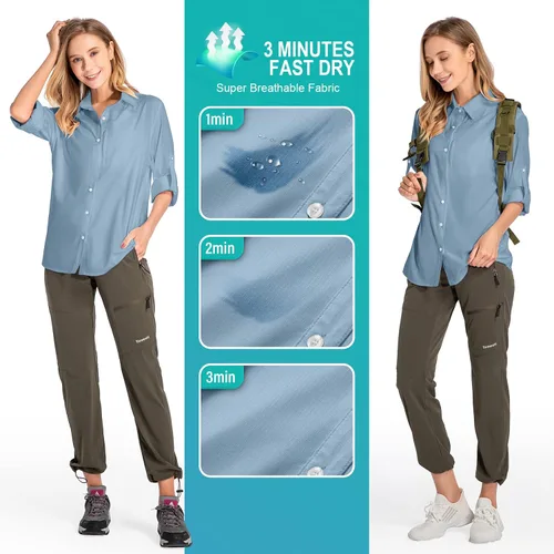 Vista 5 de Camisas de manga larga con protección solar UPF 50 para mujer, de secado rápido, para pesca al aire libre, senderismo, viajes