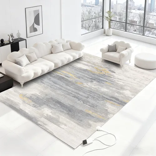Vista 11 de Alfombra térmica eléctrica de 4.6 x 6.6 pies, alfombra de felpa suave con temporizador, calentamiento rápido para oficina, sala de estar, comedor