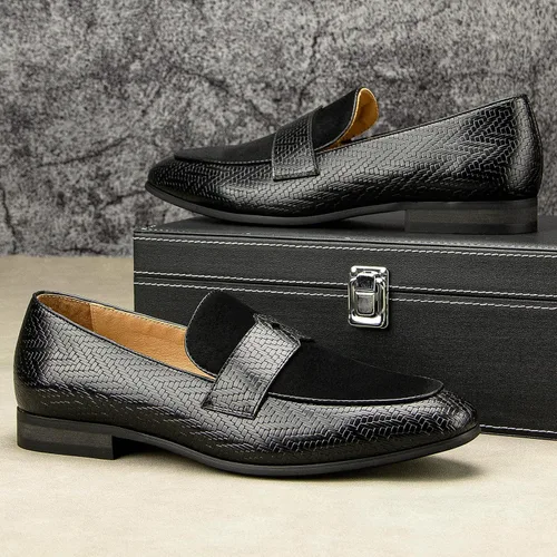 Vista 5 de JITAI Mocasines para hombre, con estampado de patrón, mocasines de vestir para hombre, mocasines casuales para fumar