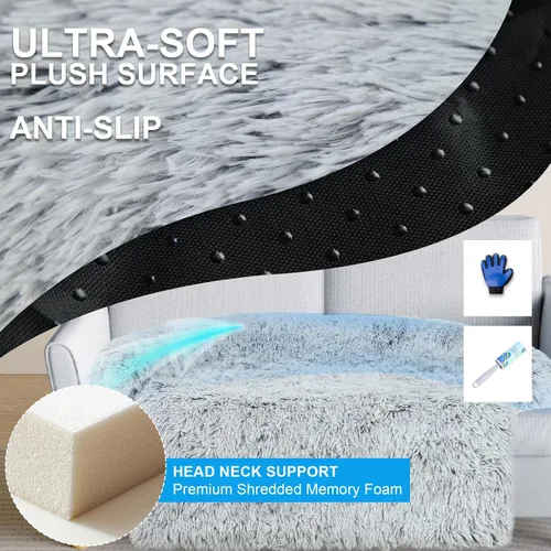 Vista 2 de Lujoso Protector de Sofá para Perros con Cama de Espuma Viscoelástica, Funda de Sofá de Felpa Esponjosa Extraíble y Lavable para Perros, Sofás Cama