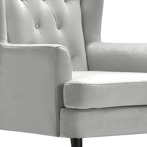 Vista 5 de Elle Decor Celeste - Silla decorativa de terciopelo copetudo, sillón tapizado de mediados de siglo, respaldo moderno con respaldo acolchado de Gris