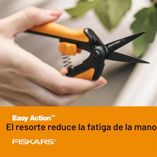 Vista 3 de Fiskars 399241-1002 Tijeras de podar con micro puntas, cuchillas antiadherentes, 2 unidades, naranja Garden Shears for Weeds, Flower Buds & Small
