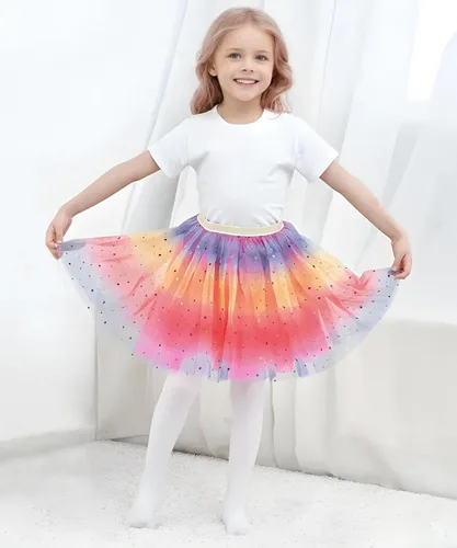 Vista 4 de Jastore Falda tutú arcoíris en capas para niñas, vestido de baile con volantes, ropa de club
