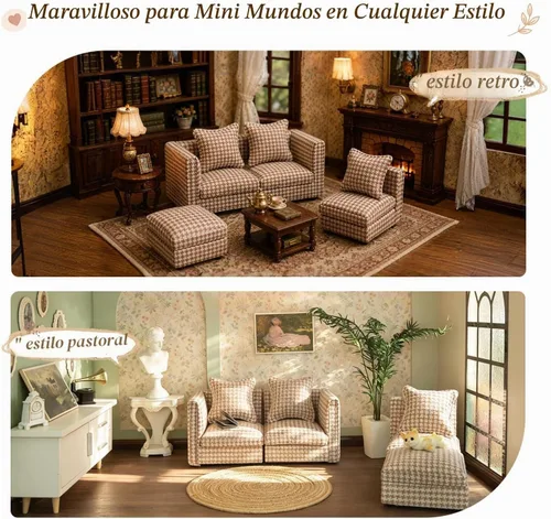 Vista 5 de iLAND Muebles de Casa de Muñecas Sofá Seccional en Miniatura para Decoración de Casa de Muñecas Compatible con Accesorios a Escala 1/12, Sofá