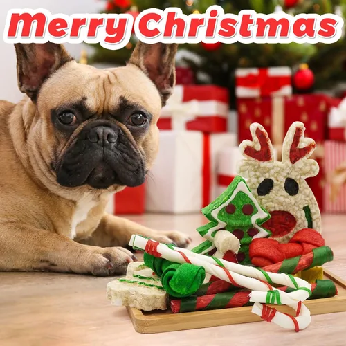 Vista 5 de MON2SUN 11Count - Calcetín de Navidad para perros pequeños 11 Count Pack, Ready-To-Gift Format, Assorted Chew Shapes, Festive Display