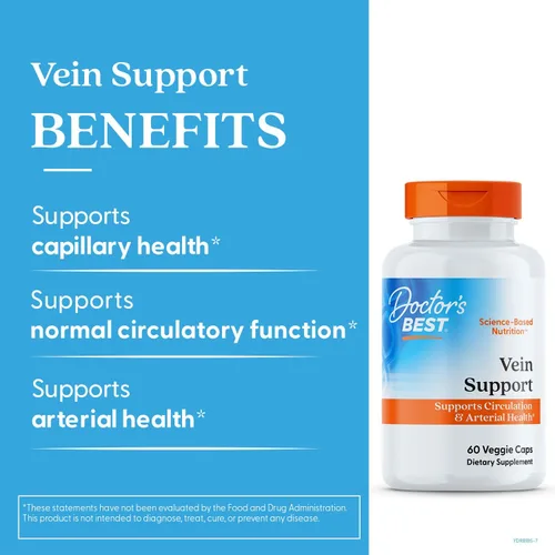 Vista 3 de Doctor's Best Soporte de venas con Diosvein & Menaq7, circulación para piernas saludables, sin OMG, sin gluten y soja, vegano, 60