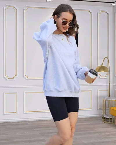 Vista 3 de Allonly Sudaderas de gran tamaño para mujer, cuello redondo, manga larga, cómodas, informales, con capucha, para otoño e invierno