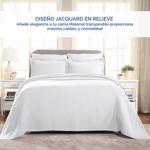 Vista 6 de Superior Juego de colcha de algodón Fleur De Lis, mantas cálidas, ropa de cama para todas las estaciones, decoración de dormitorio, colcha Blanco 03