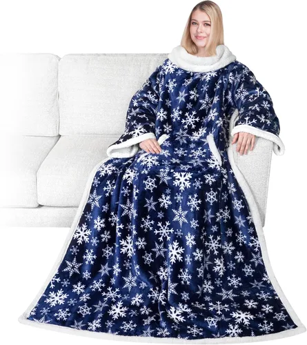 Vista 13 de PAVILIA Manta Sherpa Vestible con Mangas y Bolsillo, Manta Corporal Envolvente Gruesa de Felpa Acogedora para Adultos Mujeres Hombres, Regalo