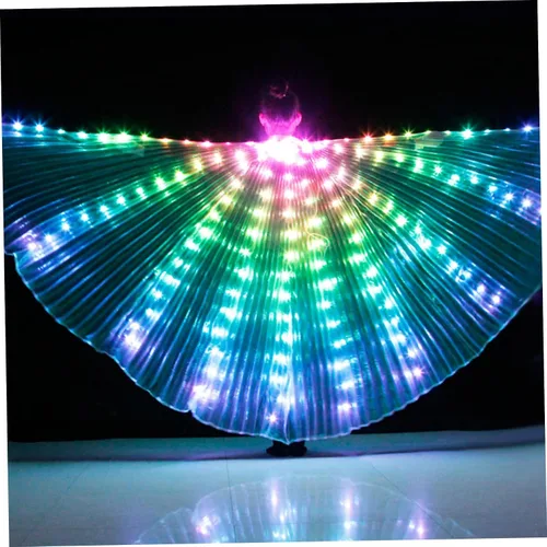 Vista 4 de Alas iluminadas de 43.31 pulgadas de largo, alas LED arco iris, alas de hada, carnaval, espectáculo, danza del vientre, disfraces coloridos