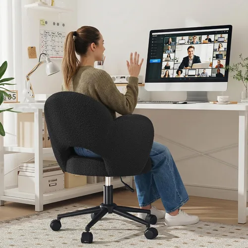 Vista 3 de Homkdom - Silla de escritorio con ruedas, 3.94 pulgadas de grosor, cómoda silla de tocador de pétalos, silla giratoria sin brazos con respaldo
