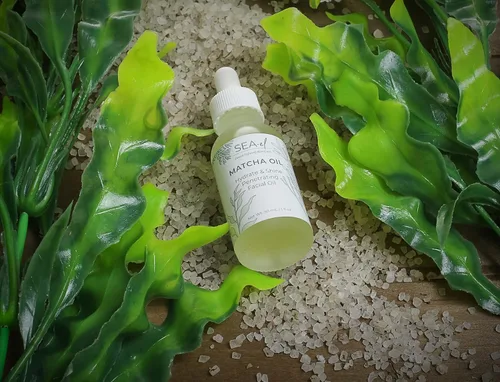 Vista 7 de Sea-El Aceite facial Matcha para el cuidado de la piel, mezcla de aceite facial hidratante de té verde y algas marinas, calmante y profundamente
