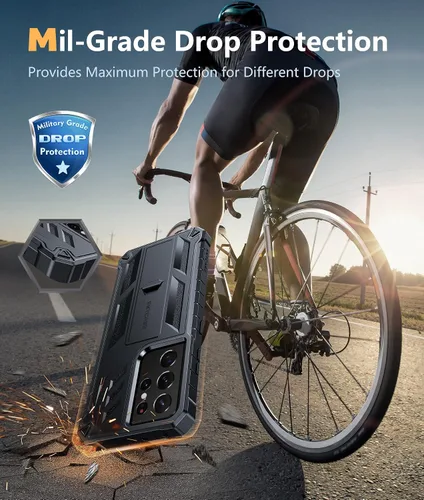 Vista 6 de FNTCASE Funda para Samsung Galaxy S21-Ultra: funda resistente de grado militar para teléfono celular con soporte Protección de TPU a prueba