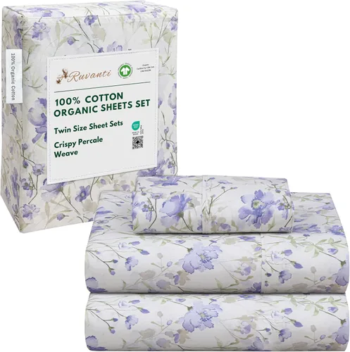 Vista 142 de RUVANTI Juego de sábanas de algodón orgánico 100% tamaño completo, tejido de percal, certificado GOTS, juego de 4 piezas, bolsillo profundo de 15