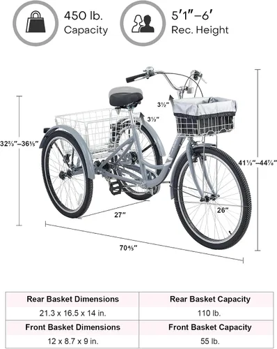 Vista 7 de VIRIBUS Adult Tricycle, 7 Speed Tricycle for Adults