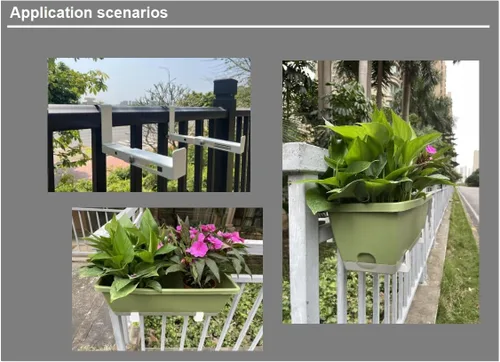 Vista 3 de Soportes universales ajustables para jardineras, adecuados para balcones, barandillas, porches y cercas de jardín, apto para jardineras de 6