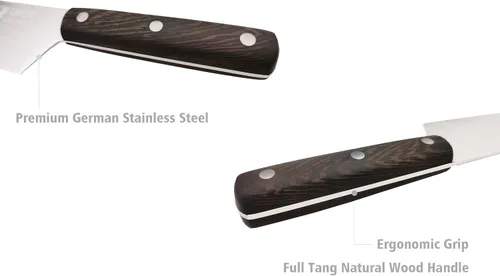Vista 4 de Cuchillo de pan alemán de acero inoxidable de alto carbono de 10 pulgadas de alta calidad, hoja dentada ultra afilada, mango de madera natural
