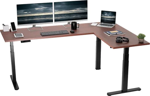 Vista 46 de VIVO DESK-KIT-3E8BO - Escritorio eléctrico de altura ajustable de 83 x 60 pulgadas para trabajar de pie, con 2 cubiertas sólidas de bambú, marco
