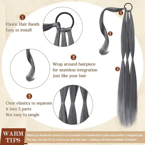 Vista 32 de SOFEIYAN Extensión de cola de caballo trenzada larga con banda elástica y mechón liso envolvente, extensiones de cabello naturales suaves
