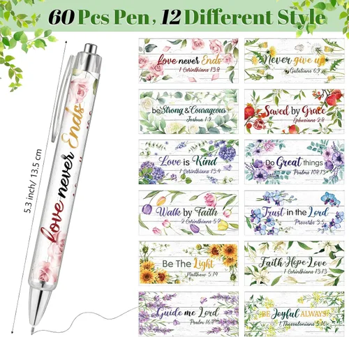 Vista 3 de Ctosree 60 bolígrafos cristianos para mujer, a granel, versículos bíblicos, bolígrafos de tinta floral, citas inspiradoras religiosas, bolígrafo