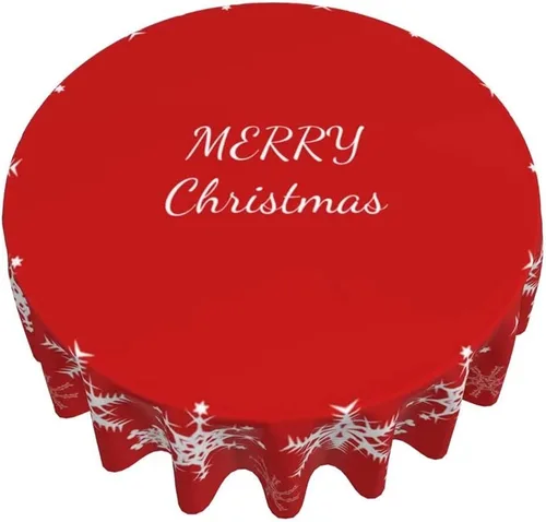 Vista 7 de Mantel redondo de Navidad con diseño de copos de nieve de Navidad para cocina, comedor, decoración de mesa de poliéster lavable para mesa de bufé