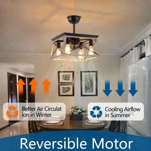 Vista 2 de Dalouguan Ventilador de techo enjaulado con luz, ventilador de techo sin aspas de 4 luces con luces y control remoto, ventilador de techo rústico