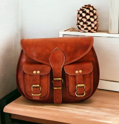 Vista 6 de Satchel And Fable Bolsos cruzados de cuero de 13 pulgadas para mujer, estilo vintage, genuino, hobo hecho a mano, marrón, bolso de hombro