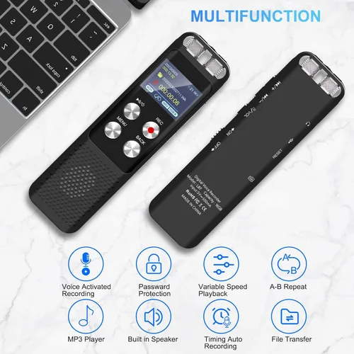 Vista 6 de Grabadora de voz digital de 72 GB: Grabadoras activadas por voz con reproducción, dispositivo de grabación de audio para conferencias y reuniones