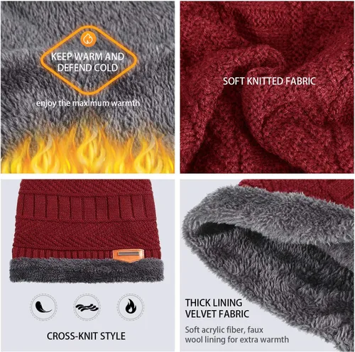 Vista 3 de Conjunto de gorro de invierno con forro polar y bufanda para hombres y mujeres, 3
