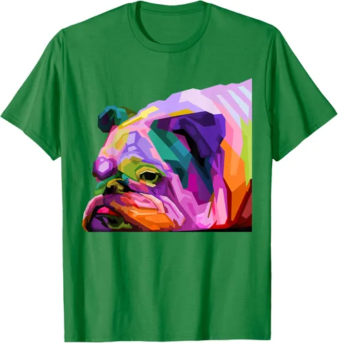 Vista 60 de Camiseta de retrato pop artístico de bulldog británico inglés para dueños de perros, Negro, S
