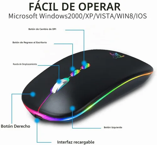 Vista 8 de HOTLIFE Ratón inalámbrico, delgado LED recargable silencioso Bluetooth Negro