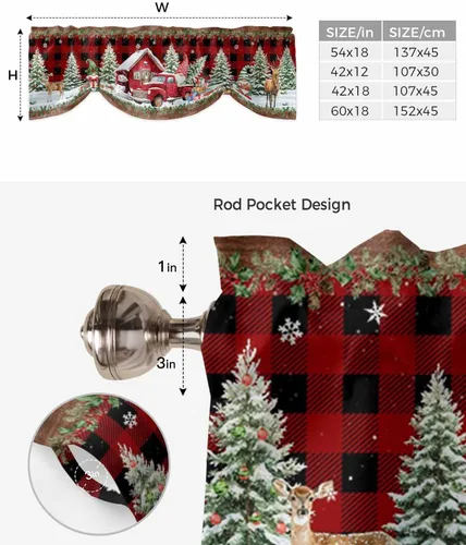 Vista 6 de Cenefas de Navidad de invierno para ventanas, cortinas de cocina con bolsillo para barra, cortinas con aislamiento térmico para ventana de baño