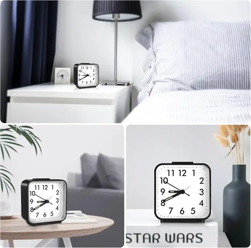 Vista 7 de Reloj despertador analógico, reloj de mesa silencioso sin tictac, reloj de noche de viaje con repetición, luz nocturna, sonidos de pitido