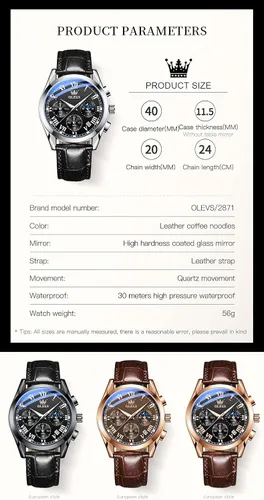 Vista 7 de OLEVS Relojes de cuero impermeable relojes de cuarzo con fecha de día, regalos
