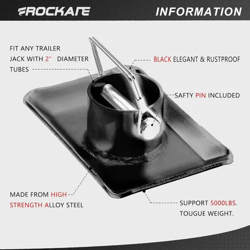 Vista 3 de Rockane Placa de pie de gato de remolque negra, capacidad de 5000 libras con base de pasador para enganche de lancha, cámper, barco con marco A, RV