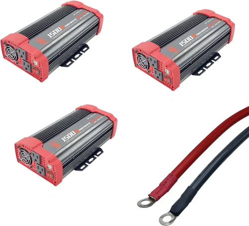 Vista 10 de Inversor de corriente para automóvil de 1500 W, convertidor de CC de 12 V a 110 V CA con 2 salidas de cargador y puertos USB duales de 3.1 A