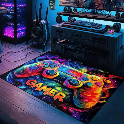 Vista 12 de Alfombra de videojuegos para habitación de niños, alfombra de control de videojuegos, decoración de habitación de jugadores para niños, adolescentes