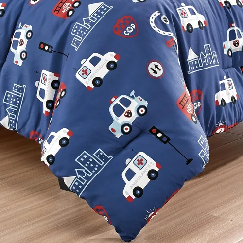 Vista 8 de Juego de edredón de 4 piezas Fire Turck para niños, hermoso diseño de motivos con estampado bordado Motivo bordado de fuego Turck Twin