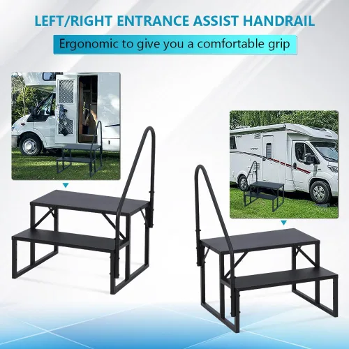 Vista 4 de Towallmark RV 2 escalones con pasamanos, peldaños de metal para bañera de hidromasaje, escaleras portátiles para RV, escaleras de casa móvil
