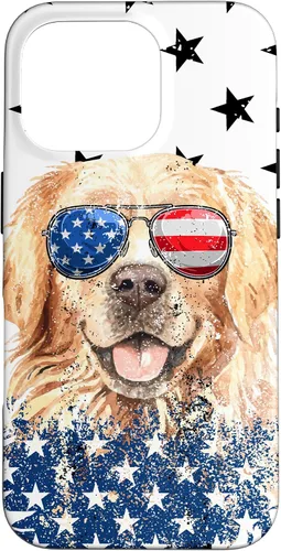 Vista 20 de Golden Retriever American Flag Cream Retriever 4th of July Case for iPhone 17