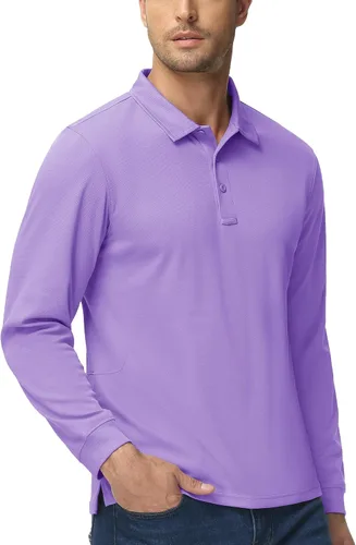 Vista 6 de MAGCOMSEN Camisas polo para hombre, 3 botones, secado rápido, manga larga, tácticas, camisa de golf